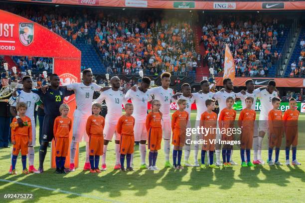 Serge Aurier of Ivory Coast, goalkeeper Badra Sangare of Ivory Coast, Simon Deli of Ivory Coast, Giovanni Sio of Ivory Coast, Ismael Traore of Ivory...