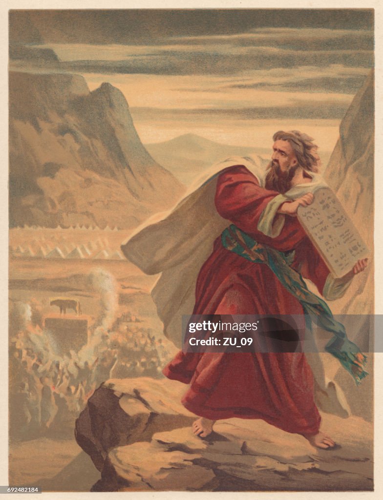Moses Breaks the Tablets of Law, chromolithograph, published in 1886