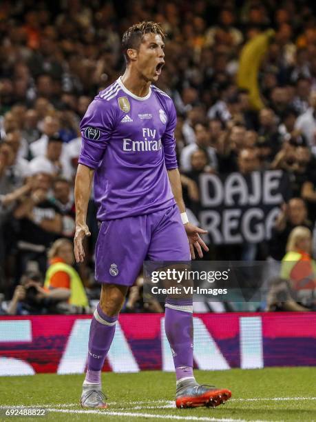 Cristiano Ronaldo of Real Madridduring the UEFA Champions League final match between Juventus FC and Real Madrid on June 3, 2017 at the Millennium...