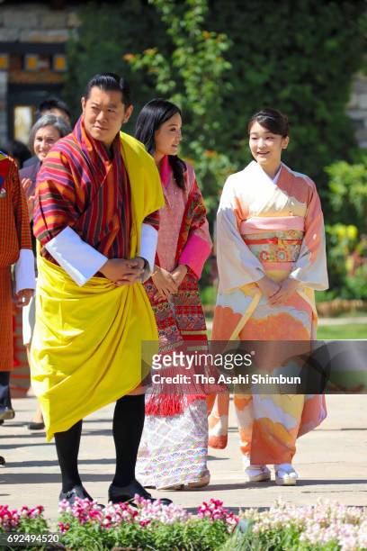 Princess Mako of Akishino , King Jigme Khesar Namgyel Wangchuck and Queen Jetsun Pema visit a flower exhibition on June 4, 2017 in Thimphu, Bhutan.