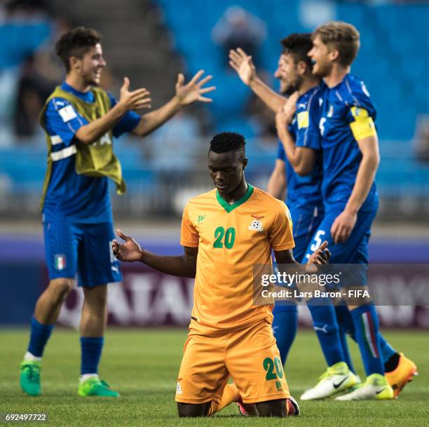 Patson Daka of Zambia is seen on the pitch after loosing the FIFA U-20 World Cup Korea Republic 2017 Quarter Final match between Italy and Zambia at...