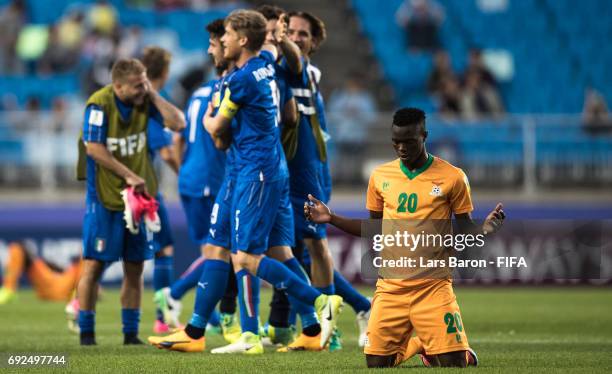 Patson Daka of Zambia is seen on the pitch after loosing the FIFA U-20 World Cup Korea Republic 2017 Quarter Final match between Italy and Zambia at...