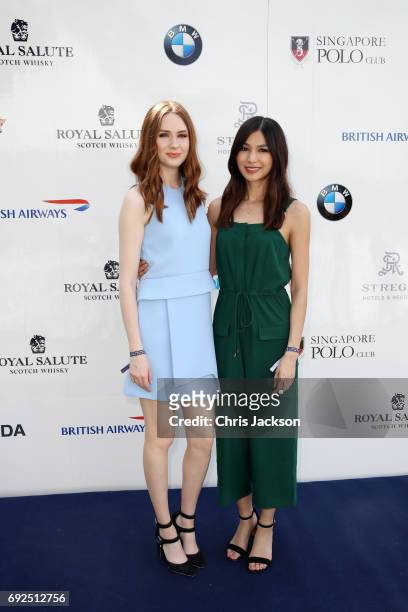 Actresses Karen Gillan, Left, and Gemma Chan attend the Sentebale Royal Salute Polo Cup on June 5, 2017 in Singapore. The Sentebale Royal Salute Polo...
