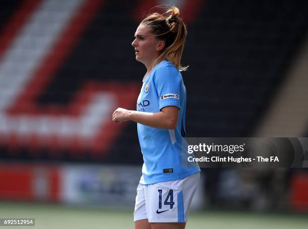 Melissa Lawley of Manchester City Women during the FA WSL 1 game against Liverpool Ladies at Select Security Stadium on June 3, 2017 in Widnes,...