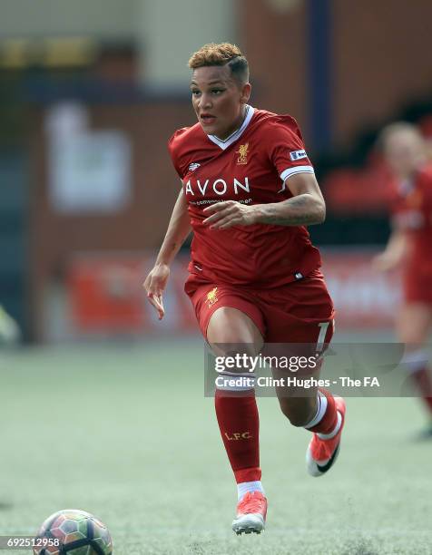 Shanice Van De Sanden of Liverpool Ladies during the FA WSL 1 game against Manchester City Women at Select Security Stadium on June 3, 2017 in...