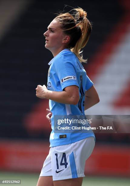 Melissa Lawley of Manchester City Women during the FA WSL 1 game against Liverpool Ladies at Select Security Stadium on June 3, 2017 in Widnes,...