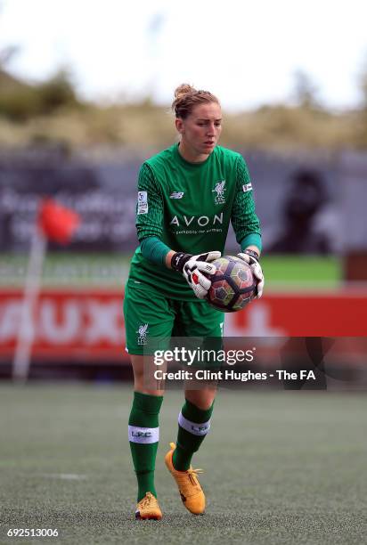 Siobhan Chamberlain of Liverpool Ladies during the FA WSL 1 game against Manchester City Women at Select Security Stadium on June 3, 2017 in Widnes,...