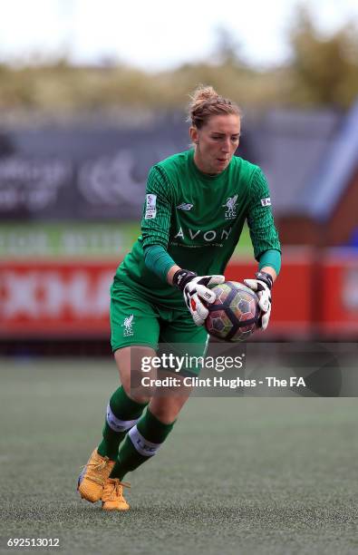 Siobhan Chamberlain of Liverpool Ladies during the FA WSL 1 game against Manchester City Women at Select Security Stadium on June 3, 2017 in Widnes,...