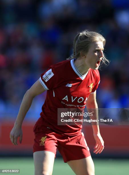 Kate Longhurst of Liverpool Ladies during the FA WSL 1 game against Manchester City Women at Select Security Stadium on June 3, 2017 in Widnes,...