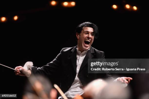 Italian musician and composer Ezio Bosso conducts the Orchestra of the Bologna's Teatro Comunale in concert for charity for the victims of the...