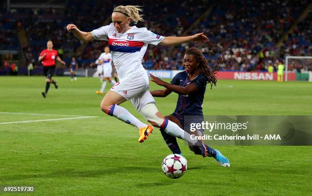 Pauline Bremer of Olympique Lyonnais and Grace Geyoro of PSG during the UEFA Women's Champions League Final match between Lyon and Paris Saint...