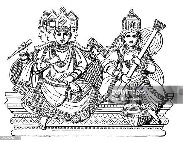 brahma and saraswati - brama stock illustrations