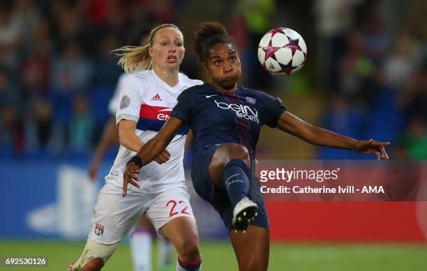 Pauline Bremer of Olympique Lyonnais and Laura Georges of PSG during the UEFA Women's Champions League Final match between Lyon and Paris Saint...