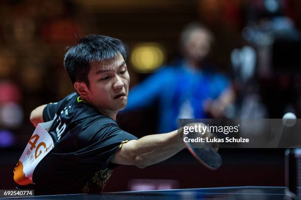 Fan Zhendong of China attends the Men's Singles Final match of the Table Tennis World Championship at Messe Duesseldorf on June 5, 2017 in...