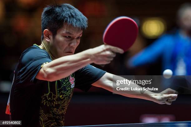 Fan Zhendong of China attends the Men's Singles Final match of the Table Tennis World Championship at Messe Duesseldorf on June 5, 2017 in...