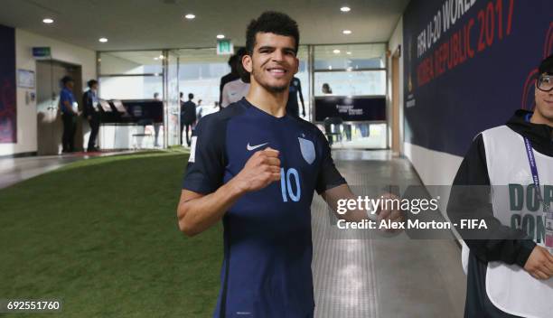 Dominic Solanke of England celebrates victory over Mexico after the FIFA U-20 World Cup Korea Republic 2017 Quarter Final match between Mexico and...