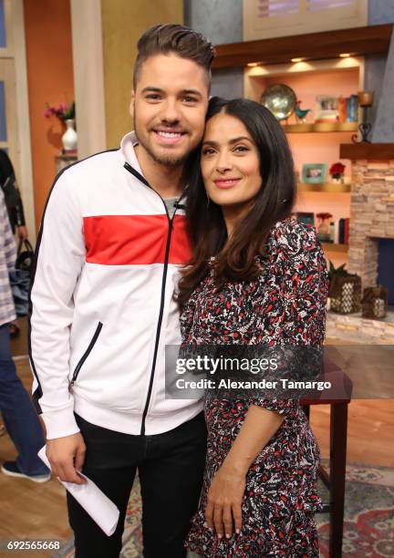 William Valdes and Salma Hayek are seen on the set of 'Despierta America' to promote the film 'Beatriz at Dinner' at Univision Studios on June 5,...