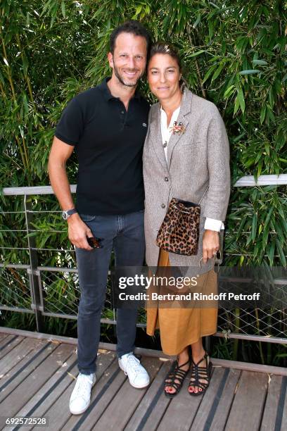 Co-Manager of Etam Group Laurent Milchior and his wife Stephanie attend the 2017 French Tennis Open - Day Height at Roland Garros on June 4, 2017 in...