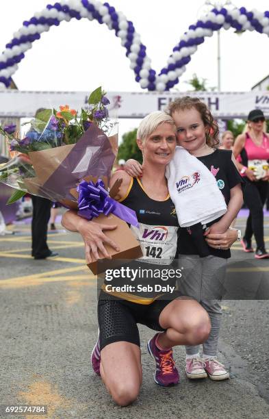 Dublin , Ireland - 5 June 2017; Winner Anne Marie McGlynn from Strabane, Co. Tyrone, with her daughter Lexie, age 7, after winning the VHI Womens...