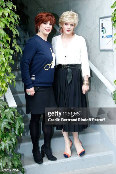 Actors Bruno Sanches and Alex Lutz, aka 'Catherine et Liliane' , attend the 2017 French Tennis Open - Day Height at Roland Garros on June 4, 2017 in...
