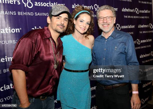 Brad Paisley, Kimberly Williams Paisley, and Alzheimer's Association President & CEO Harry Johns attend the Nashville Disco Party Benefiting...