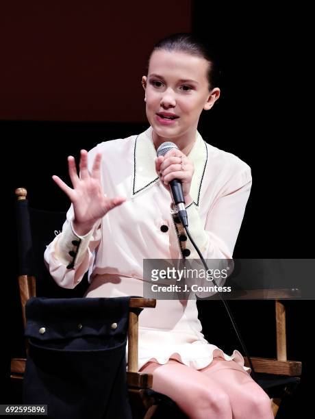 Actress Millie Bobby Brown speaks during the SAG-AFTRA Foundation Conversations: "Stranger Things" at SAG-AFTRA Foundation Robin Williams Center on...