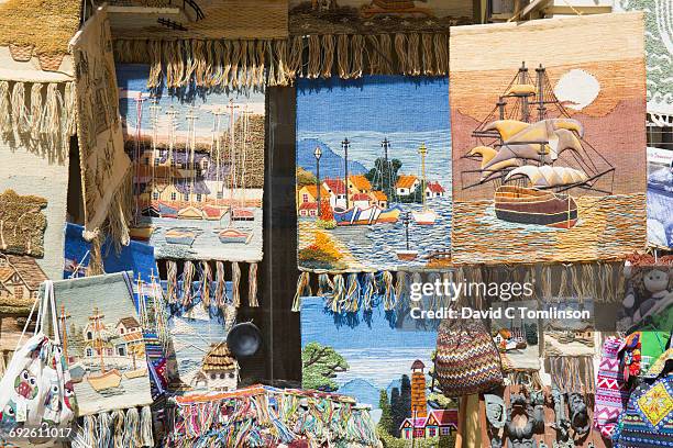 colourful display of woven mats, iraklio, crete - herakleion stockfoto's en -beelden