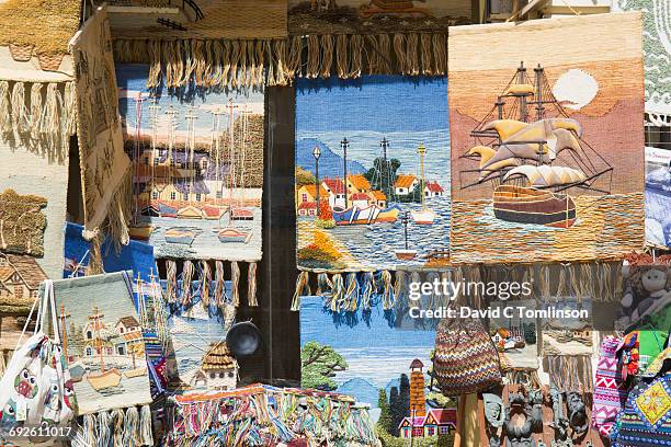 colourful display of woven mats, iraklio, crete - herakleion stock pictures, royalty-free photos & images