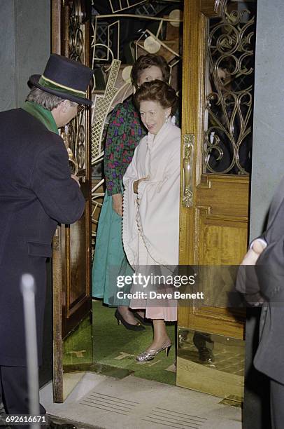 Princess Margaret, Countess of Snowdon leaves The Ivy restaurant in Covent Garden, London, 28th March 1996.