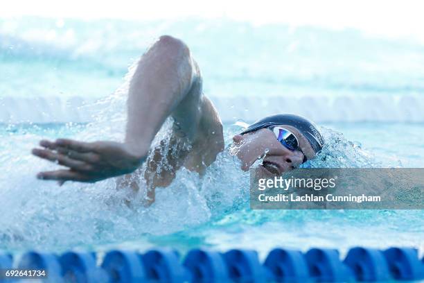 Matias Koski swims in the 800m freestyle heats during Day 1 of the 2017 Arena Pro Swim Series Santa Clara at George F. Haines International Swim...