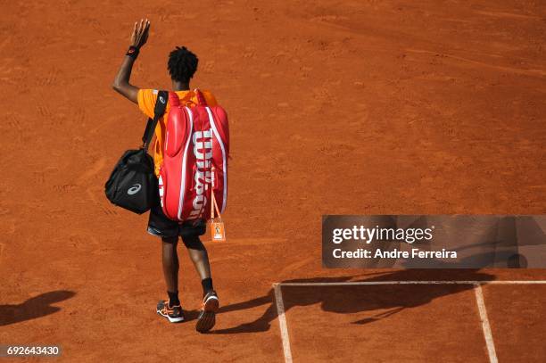 Gael Monfils of France looks dejected during the day 9 of the French Open at Roland Garros on June 5, 2017 in Paris, France.