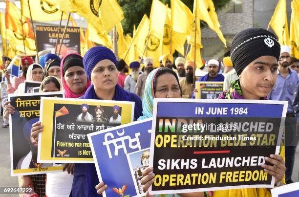 Dal Khalsa activists take out protest march ahead of Operation Blue Star Anniversary on June 5, 2017 in Amritsar, India.