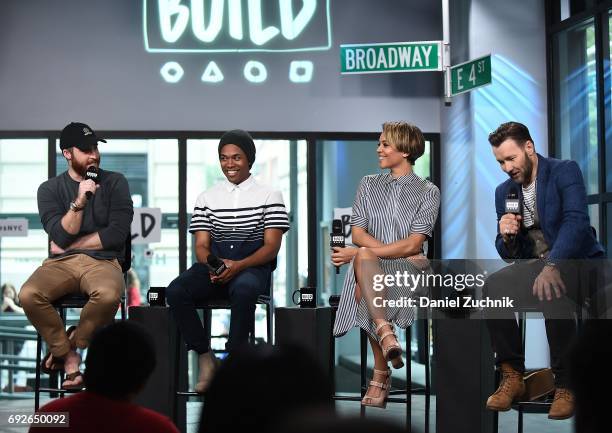 Trey Edward Shults, Kelvin Harrison Jr, Carmen Ejogo and Joel Edgerton attend the Build Series to discuss the new film 'It Comes at Night' at Build...