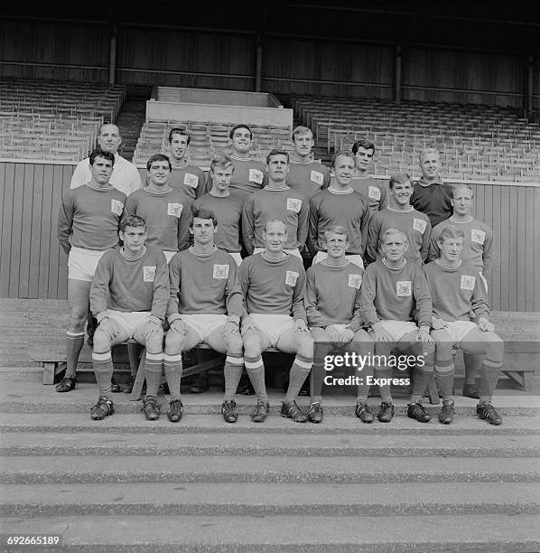 The Nottingham Forest F.C. Football team, UK, 20th August 1966. They are John Barnwell, Terry Hennessey, Colin Addison, Chris Crowe, Alan Hinton, Ian...