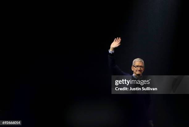 Apple CEO Tim Cook delivers the opening keynote address the 2017 Apple Worldwide Developer Conference at the San Jose Convention Center on June 5,...