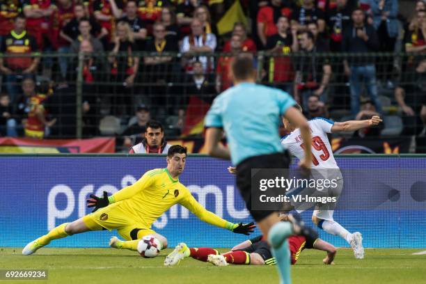 Goalkeeper Thibaut Courtois of Belgium, Kevin de Bruyne of Belgium, Ladislav Krejci of Czech Republicduring the friendly match between Belgium and...