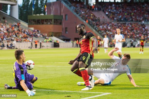 Goalkeeper Jiri Pavlenka of Czech Republic, Romelu Lukaku of Belgium, Tomas Kalas of Czech Republicduring the friendly match between Belgium and...