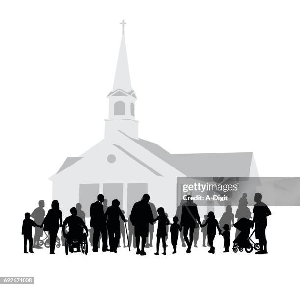 kirche-gemeinde-versammlung - religiöse stätte stock-grafiken, -clipart, -cartoons und -symbole