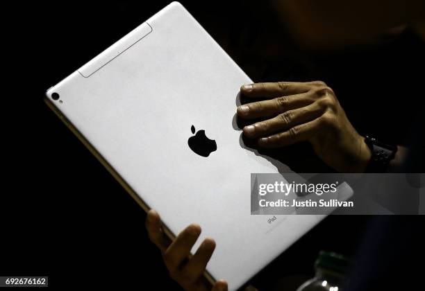 The new iPad Pro is displayed during the 2017 Apple Worldwide Developer Conference at the San Jose Convention Center on June 5, 2017 in San Jose,...