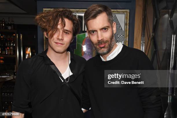 Brooklyn Beckham and Huw Gwyther attend the Wonderland Summer Issue dinner hosted by Madison Beer at The Ivy Soho Brasserie on June 5, 2017 in...
