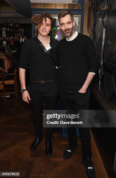 Brooklyn Beckham and Huw Gwyther attend the Wonderland Summer Issue dinner hosted by Madison Beer at The Ivy Soho Brasserie on June 5, 2017 in...