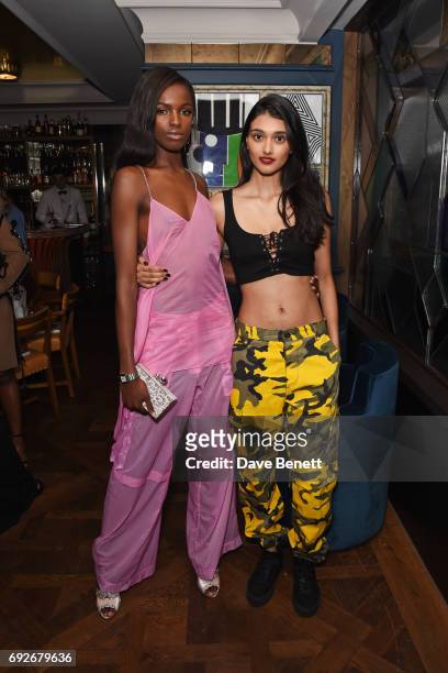 Leomie Anderson and Neelam Gill attend the Wonderland Summer Issue dinner hosted by Madison Beer at The Ivy Soho Brasserie on June 5, 2017 in London,...