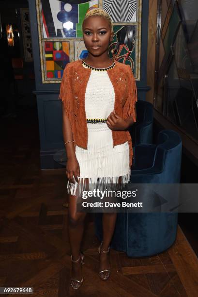 Gifty Louise attends the Wonderland Summer Issue dinner hosted by Madison Beer at The Ivy Soho Brasserie on June 5, 2017 in London, England.