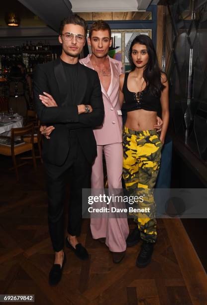 Harvey Newton-Haydon, Kyle De'Volle and Neelam Gill attend the Wonderland Summer Issue dinner hosted by Madison Beer at The Ivy Soho Brasserie on...