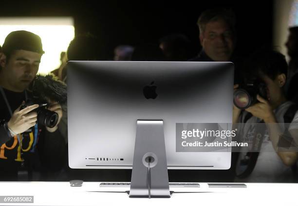 The new iMac Pro is displayed during the 2017 Apple Worldwide Developer Conference at the San Jose Convention Center on June 5, 2017 in San Jose,...