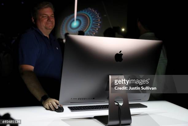 The new iMac Pro is displayed during the 2017 Apple Worldwide Developer Conference at the San Jose Convention Center on June 5, 2017 in San Jose,...
