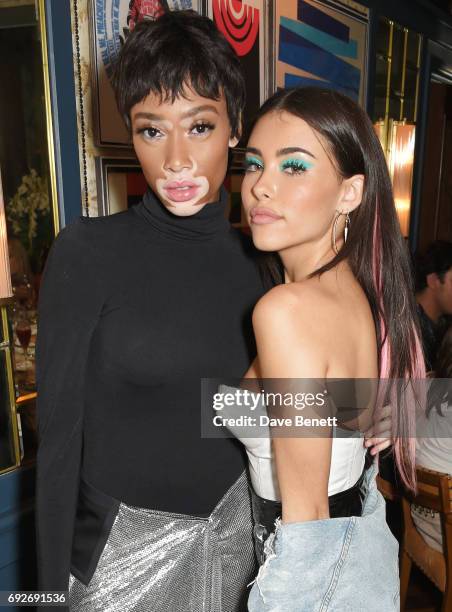 Winnie Harlow and Madison Beer attend the Wonderland Summer Issue dinner hosted by Madison Beer at The Ivy Soho Brasserie on June 5, 2017 in London,...