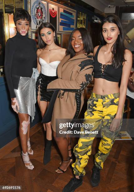 Winnie Harlow, Madison Beer, Ray BLK and Neelam Gill attend the Wonderland Summer Issue dinner hosted by Madison Beer at The Ivy Soho Brasserie on...