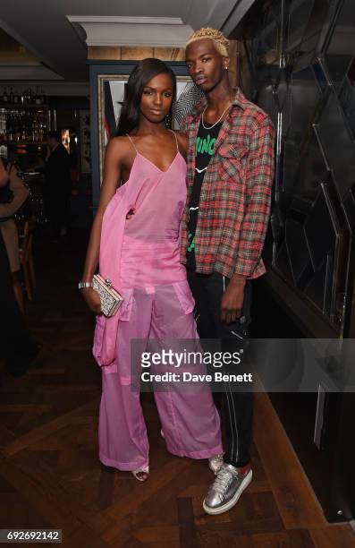 Leomie Anderson and Lancey Foux attend the Wonderland Summer Issue dinner hosted by Madison Beer at The Ivy Soho Brasserie on June 5, 2017 in London,...
