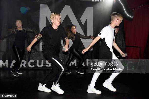 Norwegian twin brothers pop duo and teen stars Marcus & Martinus perform live during a showcase on June 5, 2017 in Berlin, Germany.